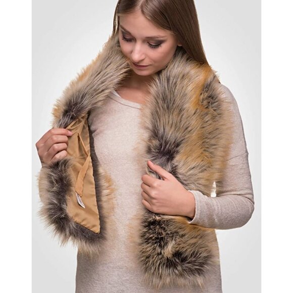 Luxury Beige Real Look Faux Red Fox Fur Scarf Neck Warmer Fur Collar Shawl Wrap - Picture 2 of 5